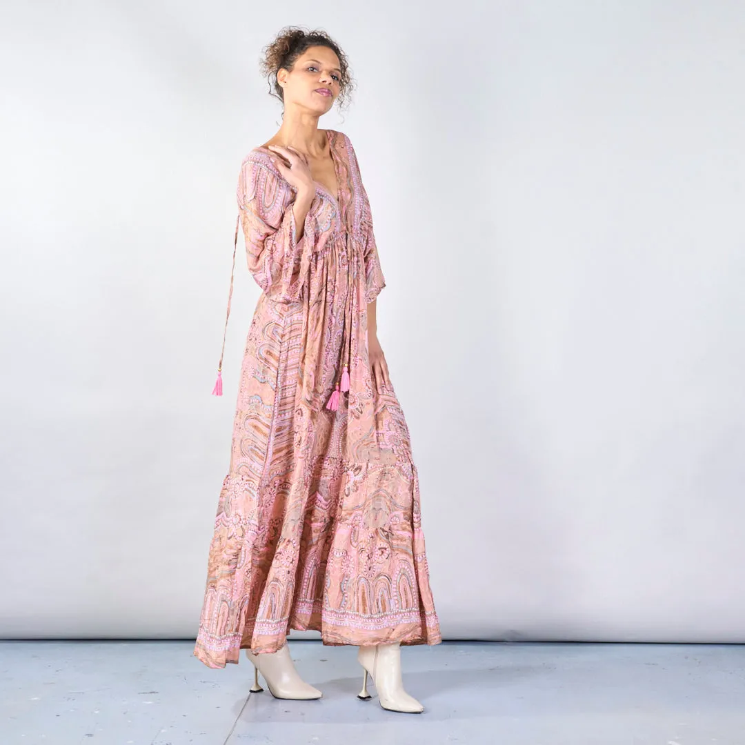 Paisley boho maxi dress with tassel accents wholesale