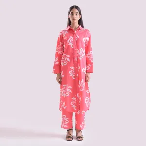 Pink poplin Long shirt with pant set of 2