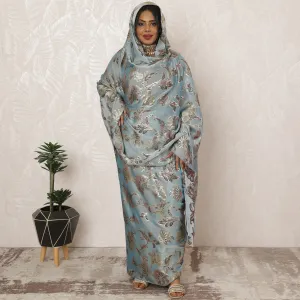 Powder Blue Sudanese Thobe Fabric in Premium Silk Chiffon (Fransawi) with Metallic Lurex, 4.5 Meters, 110 cm Width-D20425