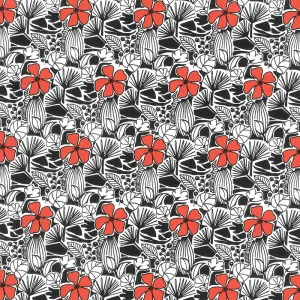Red Alert - Flowers and Leaf Allover Red Yardage