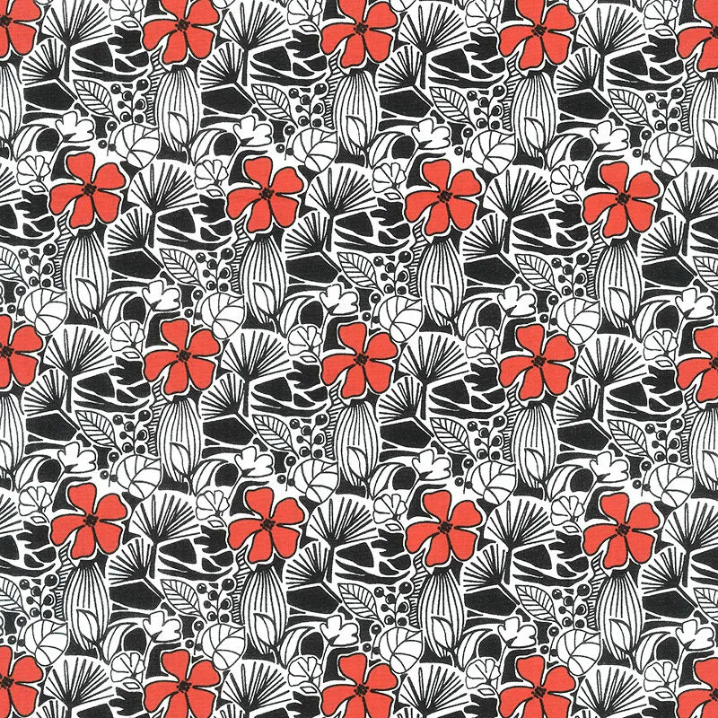 Red Alert - Flowers and Leaf Allover Red Yardage