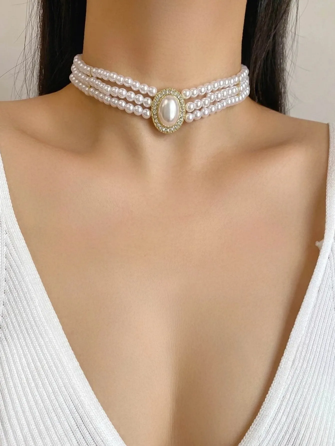 Rhinestone & Oval Pearl Decor Choker for Women Jewelry for Women Necklace