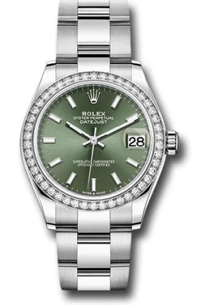 Rolex Steel and White Gold Datejust 31 Watch - Diamond Bezel - Mint Green Index Dial - Oyster Bracelet 278384RBR mgio