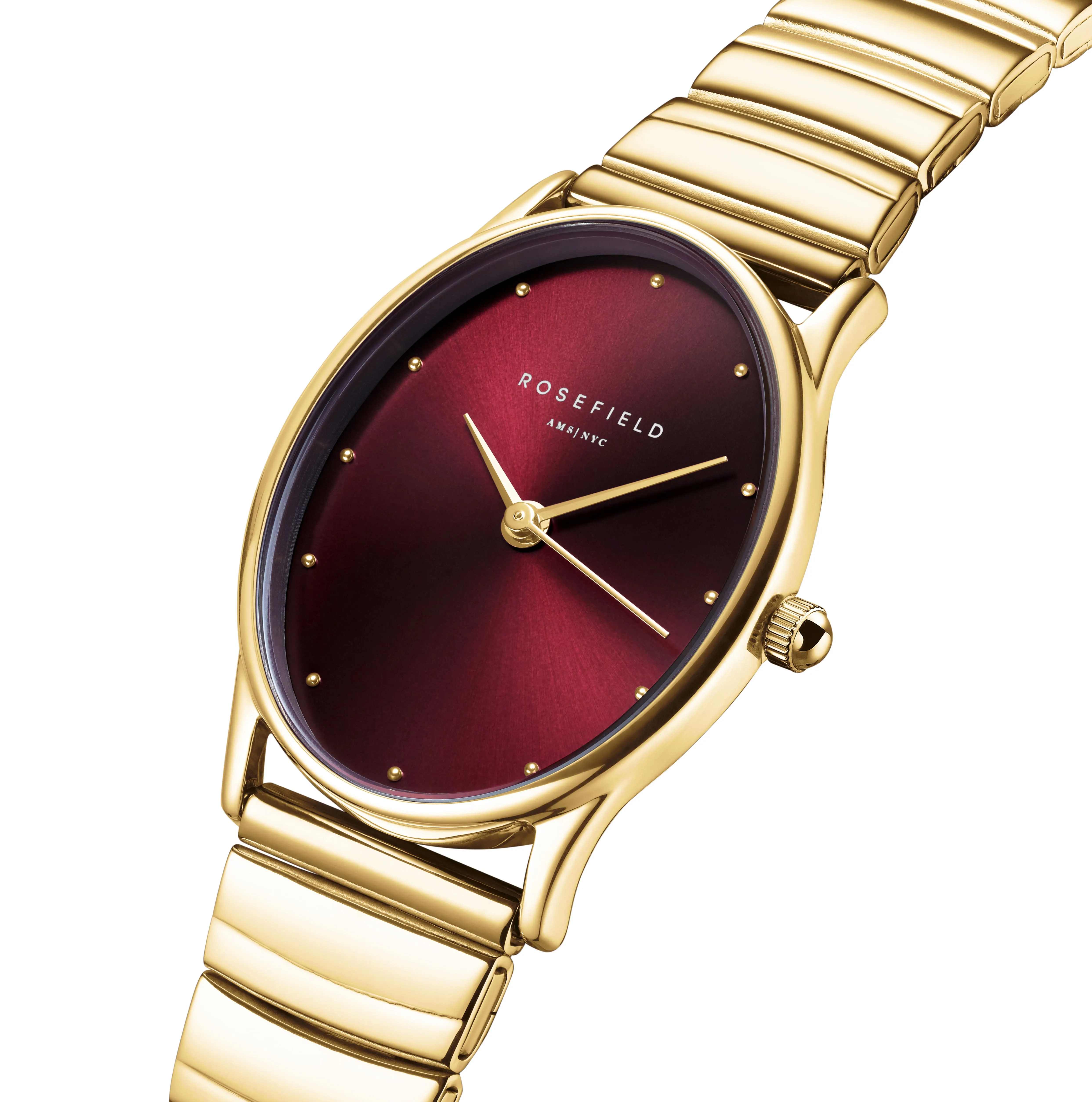 Rosefield Oval Burgundy Sunray  Gold Matte & Shine Finish Watch OVGSG-OV15