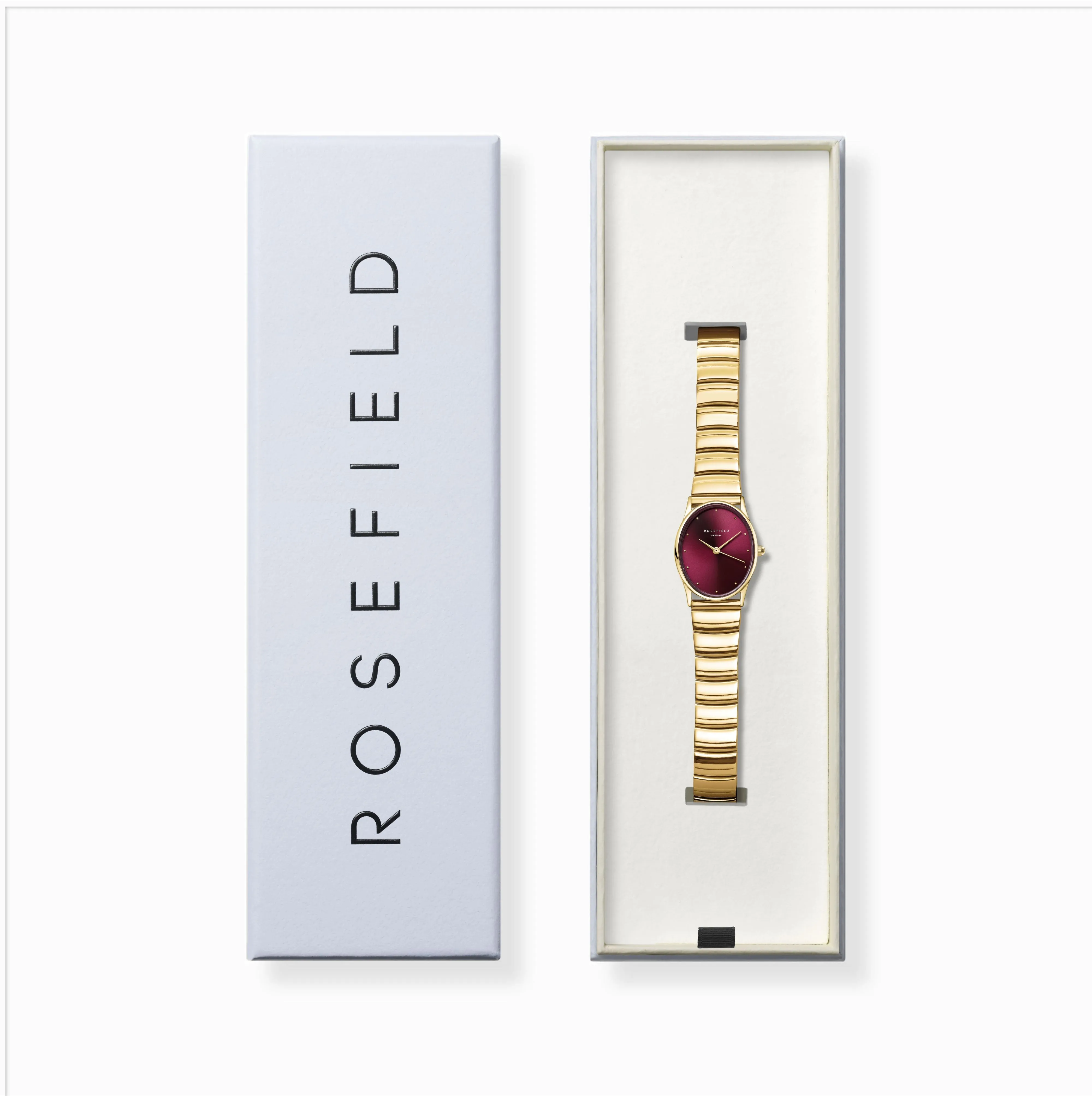 Rosefield Oval Burgundy Sunray  Gold Matte & Shine Finish Watch OVGSG-OV15