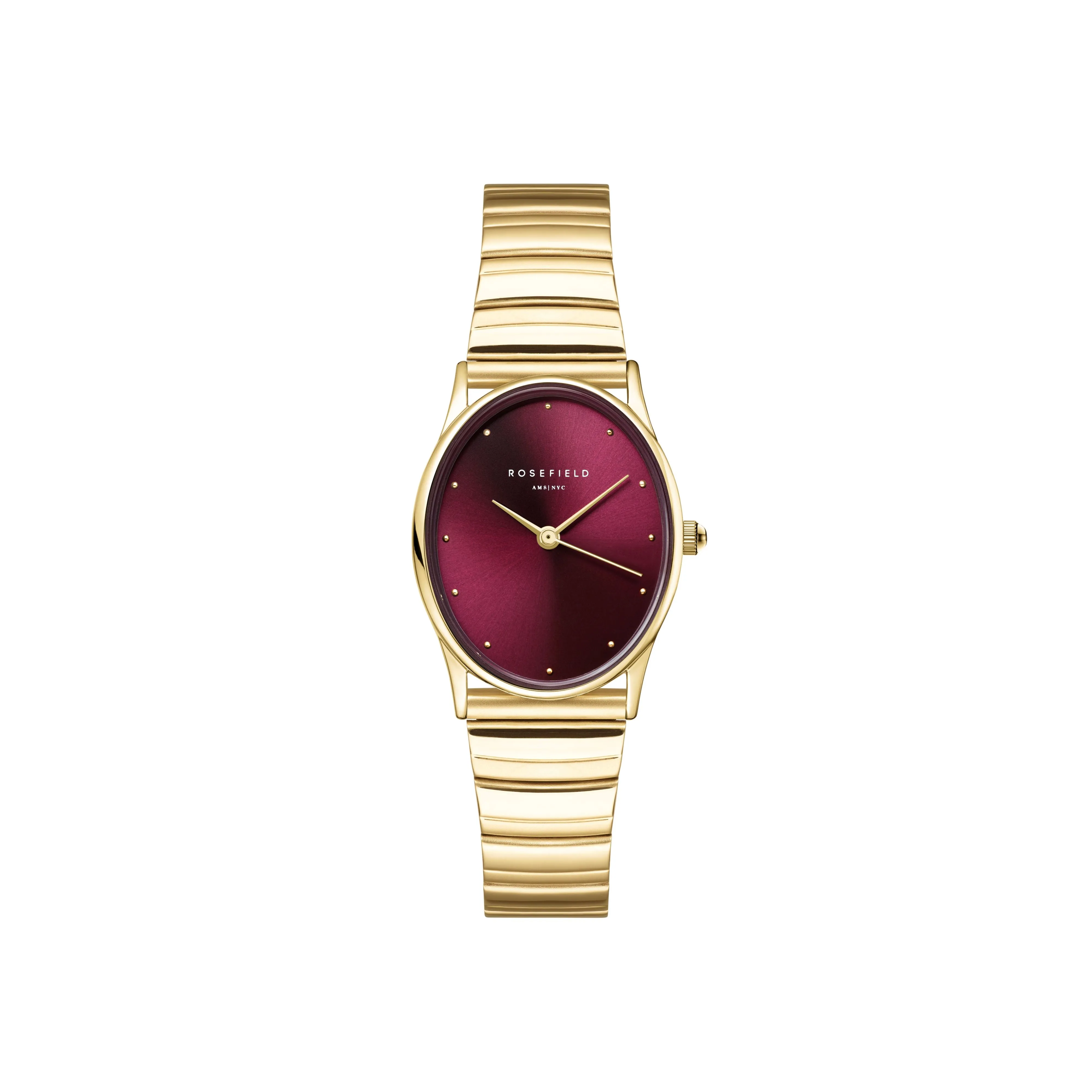 Rosefield Oval Burgundy Sunray  Gold Matte & Shine Finish Watch OVGSG-OV15