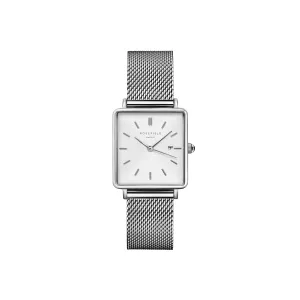 Rosefield The Boxy White Dial Silver Mesh Watch QWSS-Q02