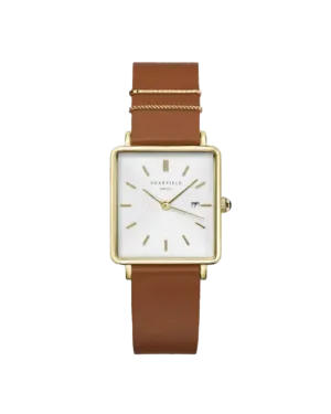 Rosefield The Boxy White Dial Tan Leather Strap Watch QSCG-Q029