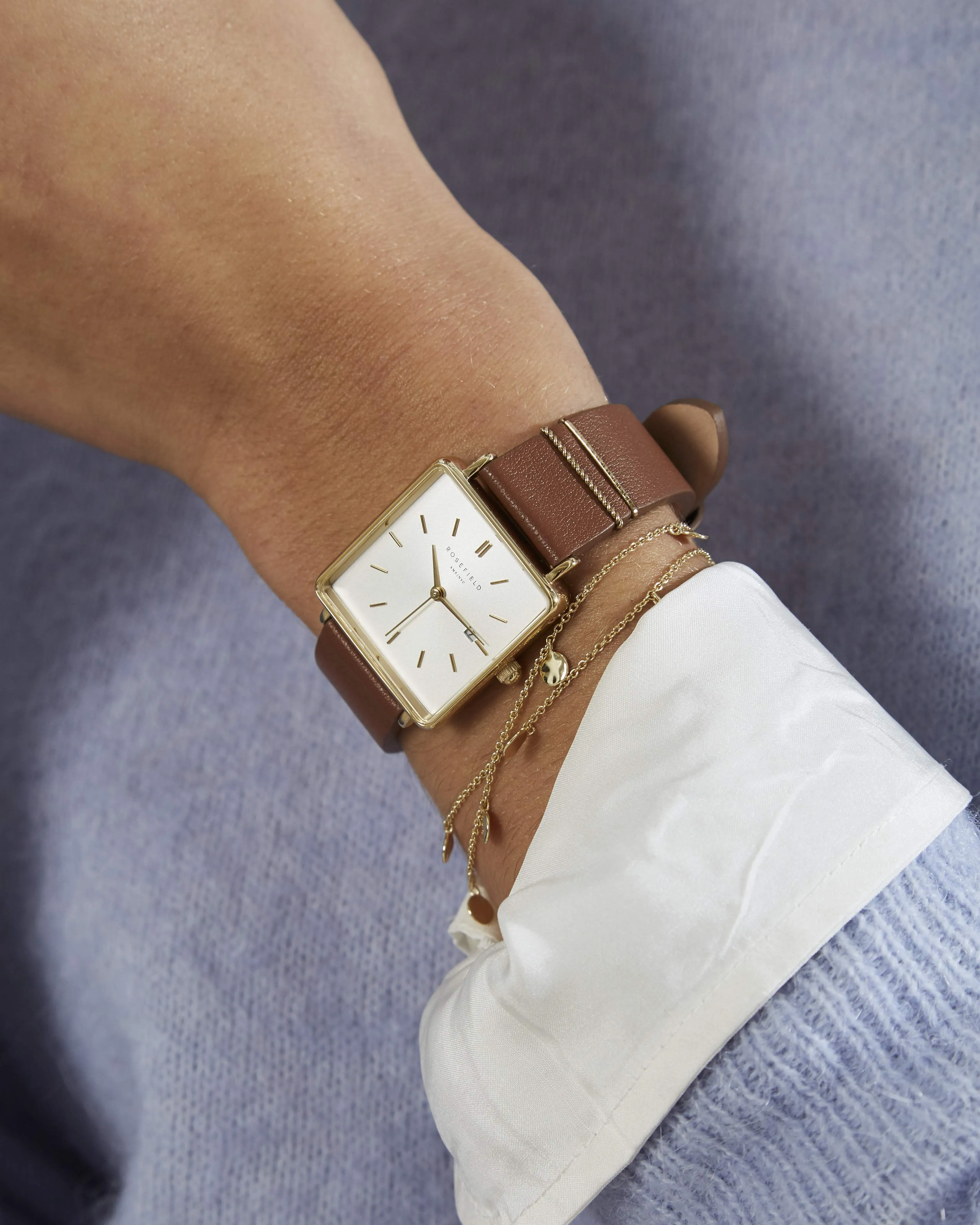Rosefield The Boxy White Dial Tan Leather Strap Watch QSCG-Q029