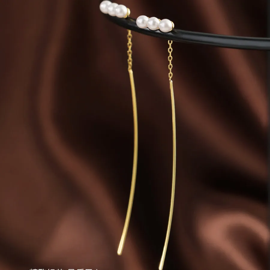 SLUYNZ 925 Sterling Silver Pearl Threader Earring Chain for Women Teen Girls Curve Dangle Earring Tassel Ear Line