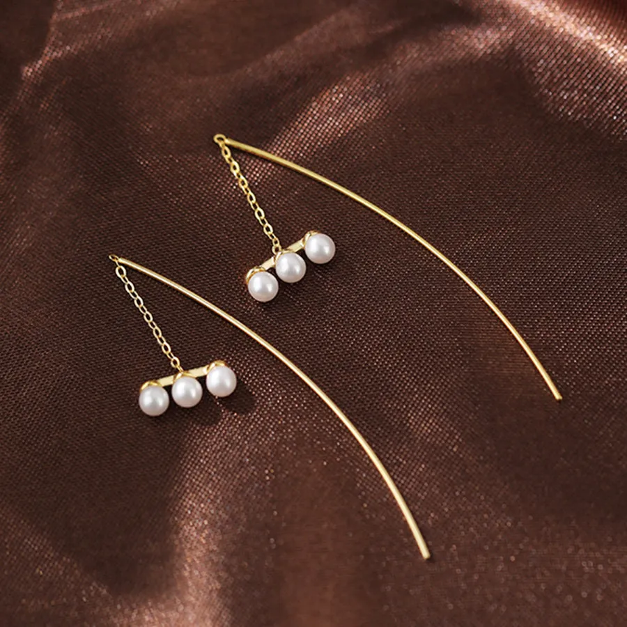 SLUYNZ 925 Sterling Silver Pearl Threader Earring Chain for Women Teen Girls Curve Dangle Earring Tassel Ear Line