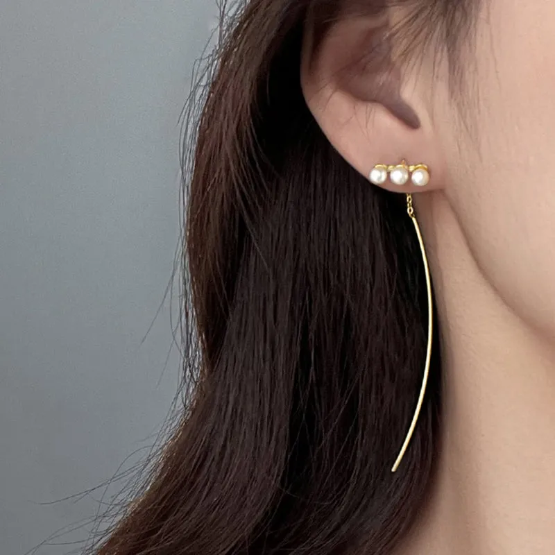 SLUYNZ 925 Sterling Silver Pearl Threader Earring Chain for Women Teen Girls Curve Dangle Earring Tassel Ear Line