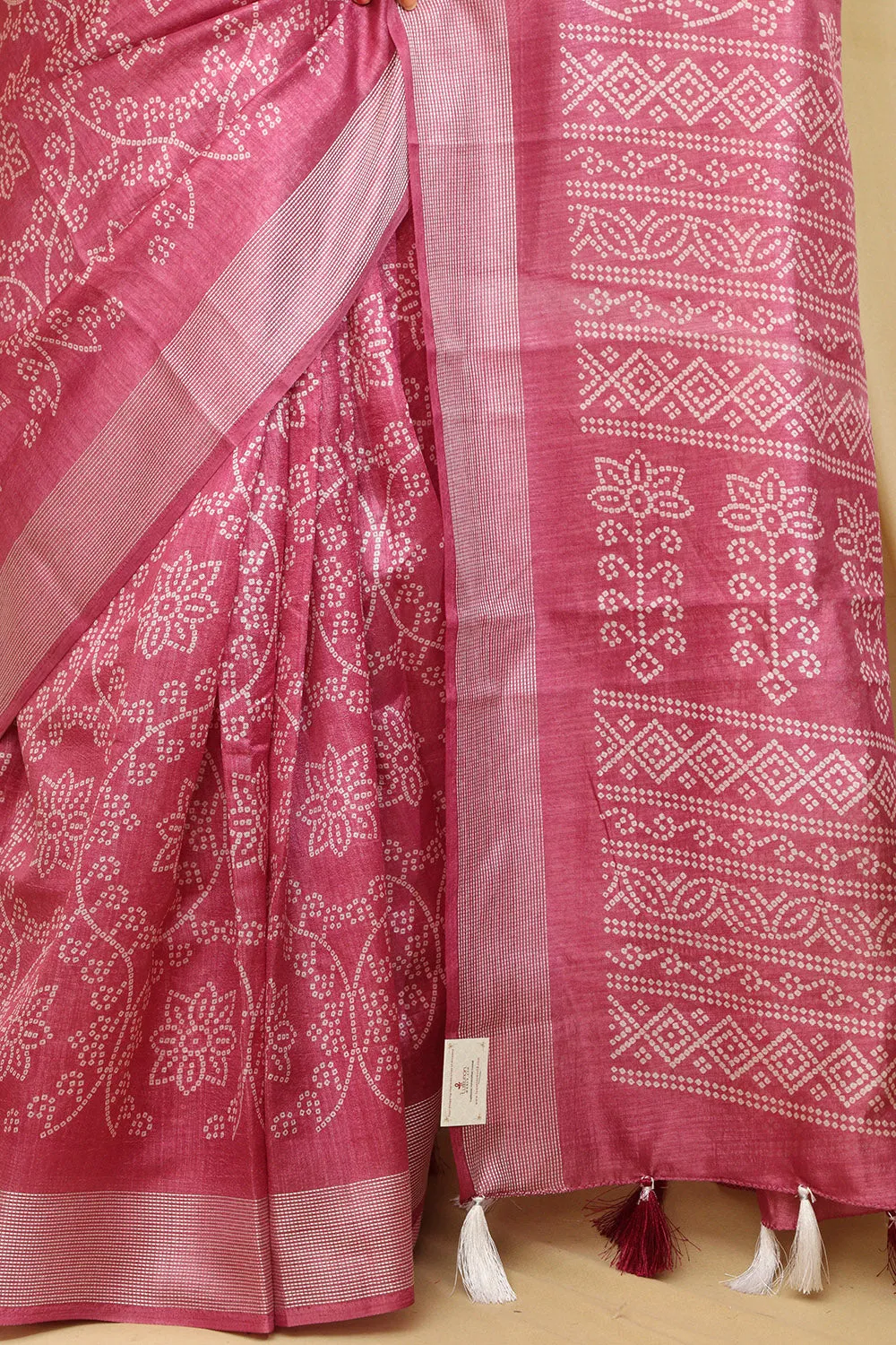 Stunning Pink Bandhani Silk Saree with Digital Print