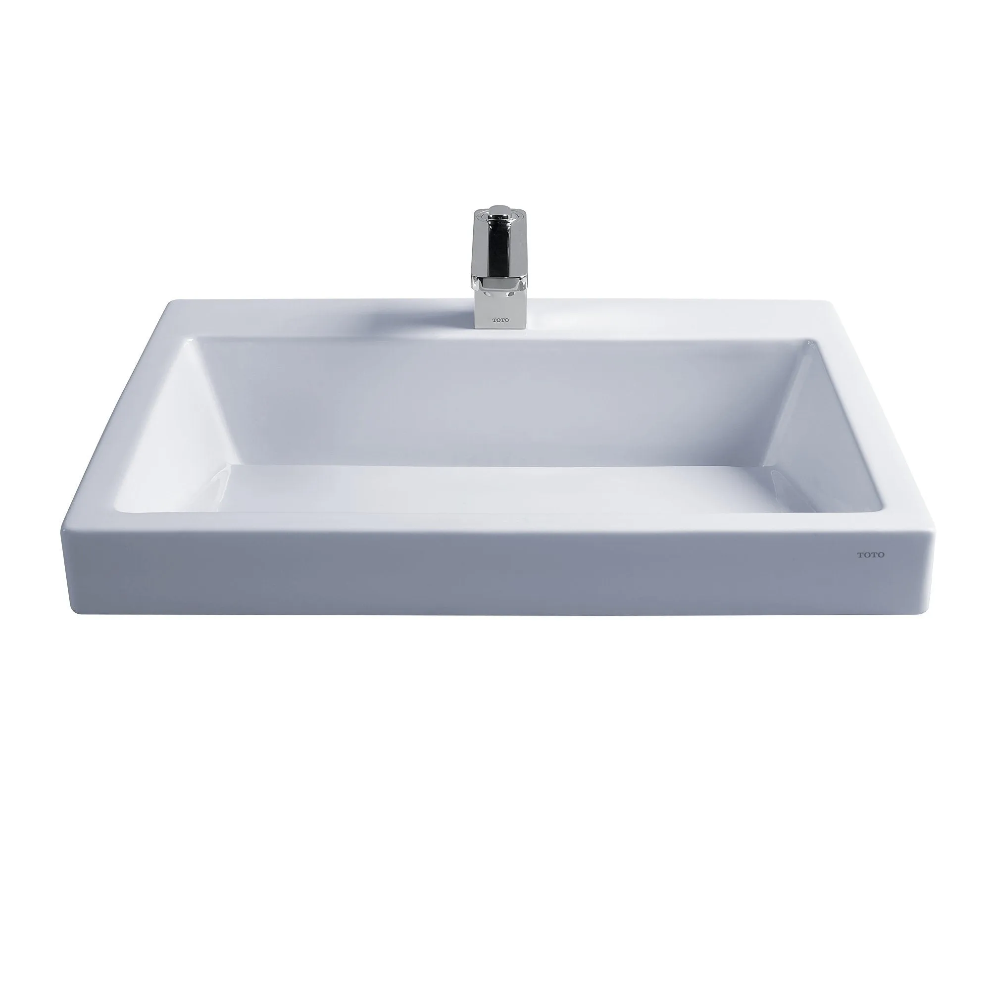 TOTO Kiwami Renesse Design I Rectangular Fireclay Vessel Bathroom Sink with CeFiONtect for Single Hole Faucets, Cotton White LT171G#01