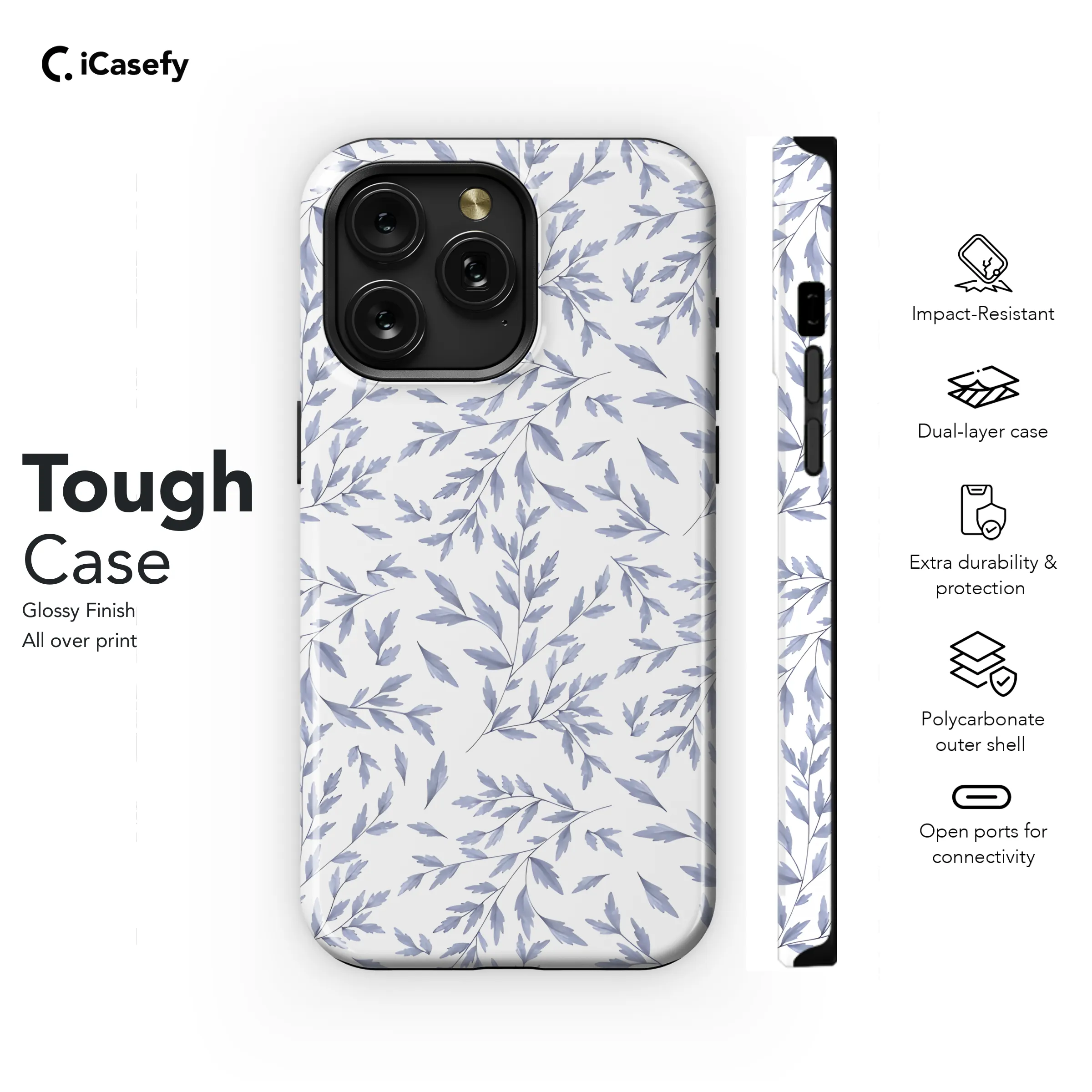 Vintage Floral Wildflower Blue Toile De Jouy Phone Case iPhone Samsung Cover Pixel 1830