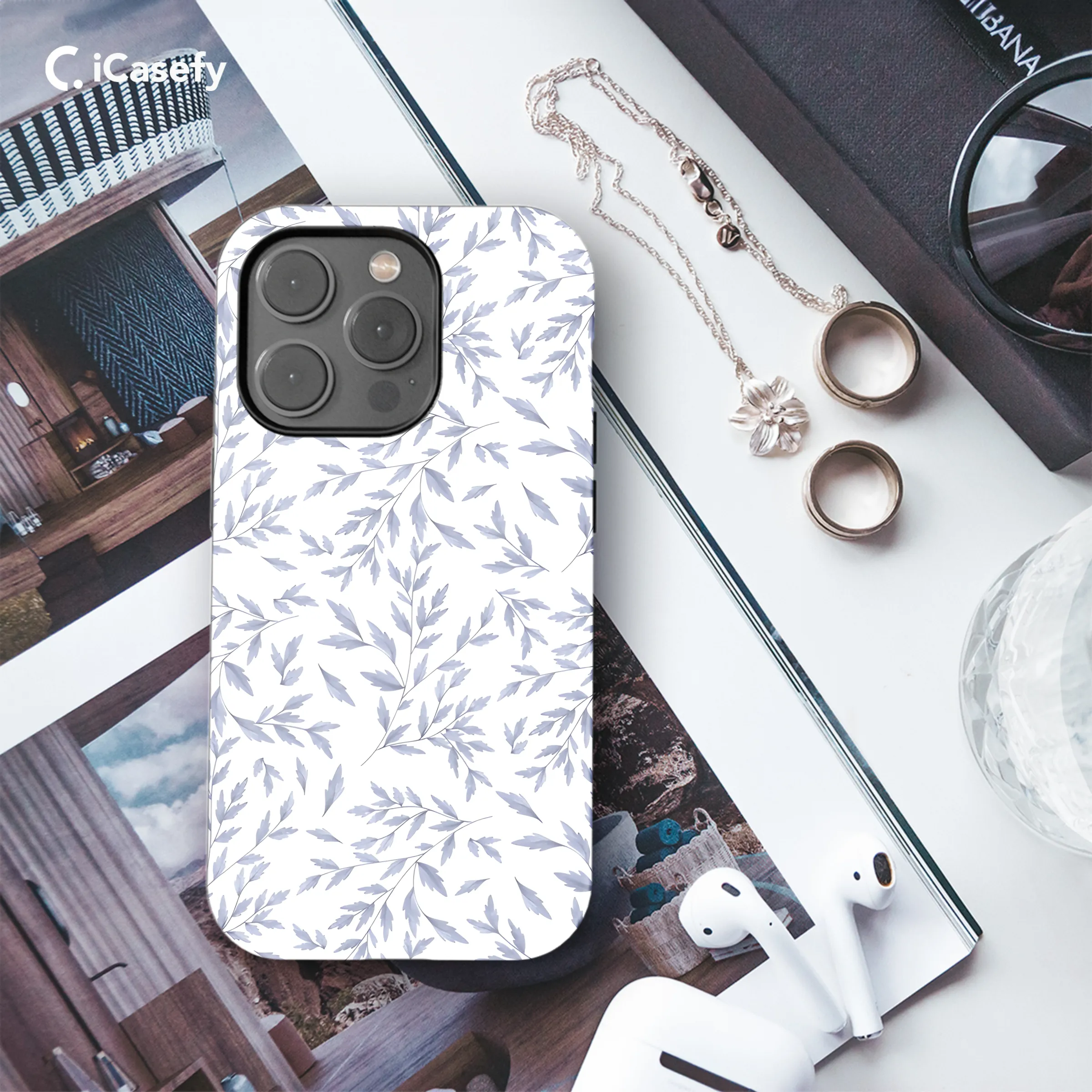 Vintage Floral Wildflower Blue Toile De Jouy Phone Case iPhone Samsung Cover Pixel 1830