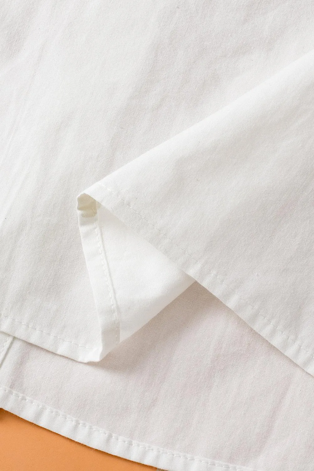 White Solid Color Button Up Puff Sleeve Shirt