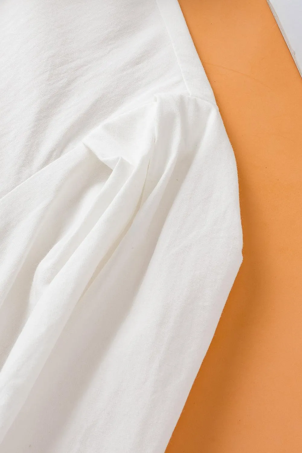 White Solid Color Button Up Puff Sleeve Shirt