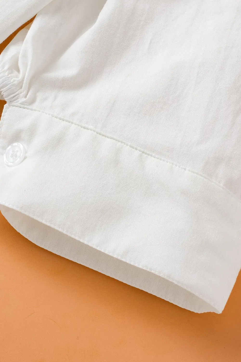 White Solid Color Button Up Puff Sleeve Shirt