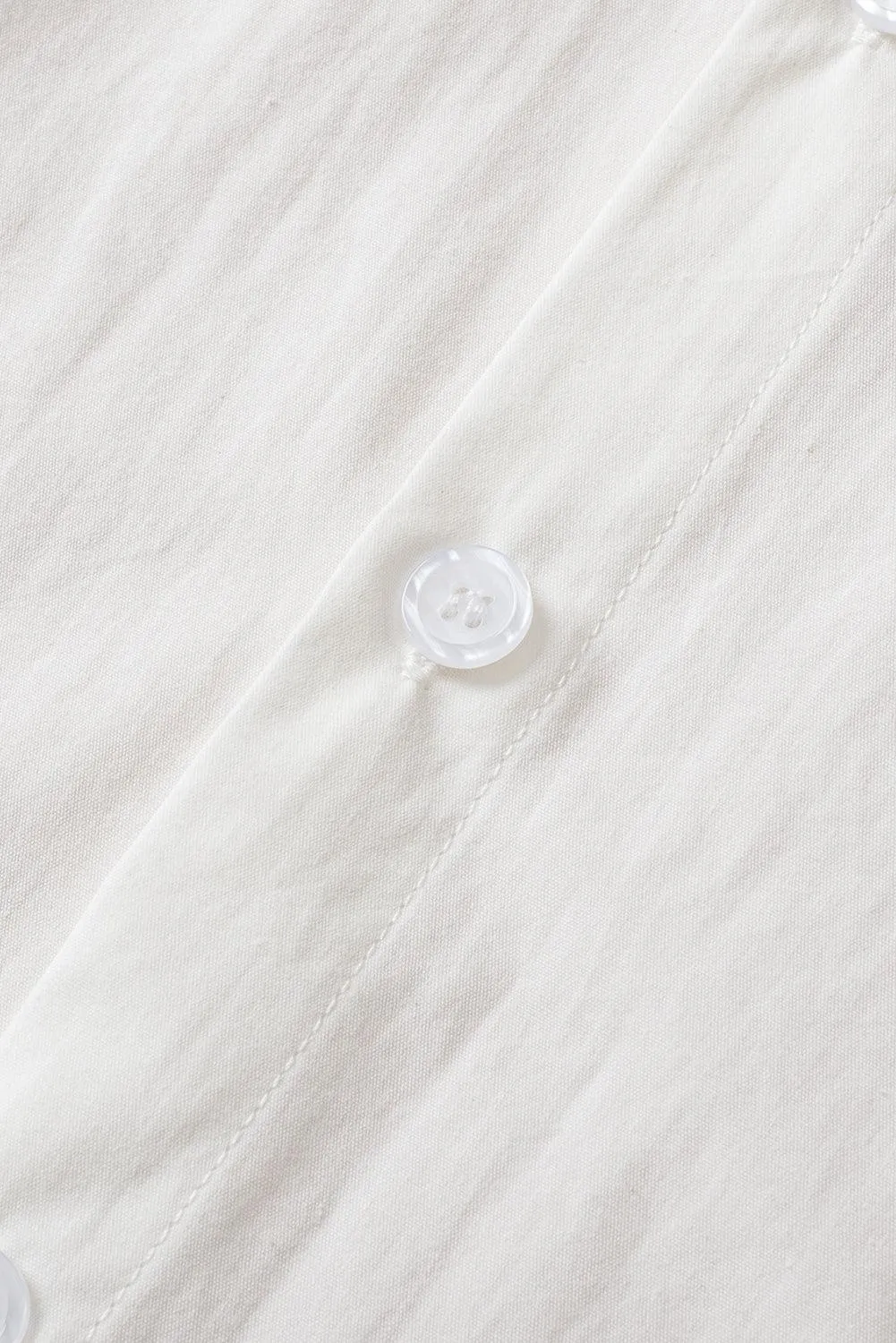 White Solid Color Button Up Puff Sleeve Shirt