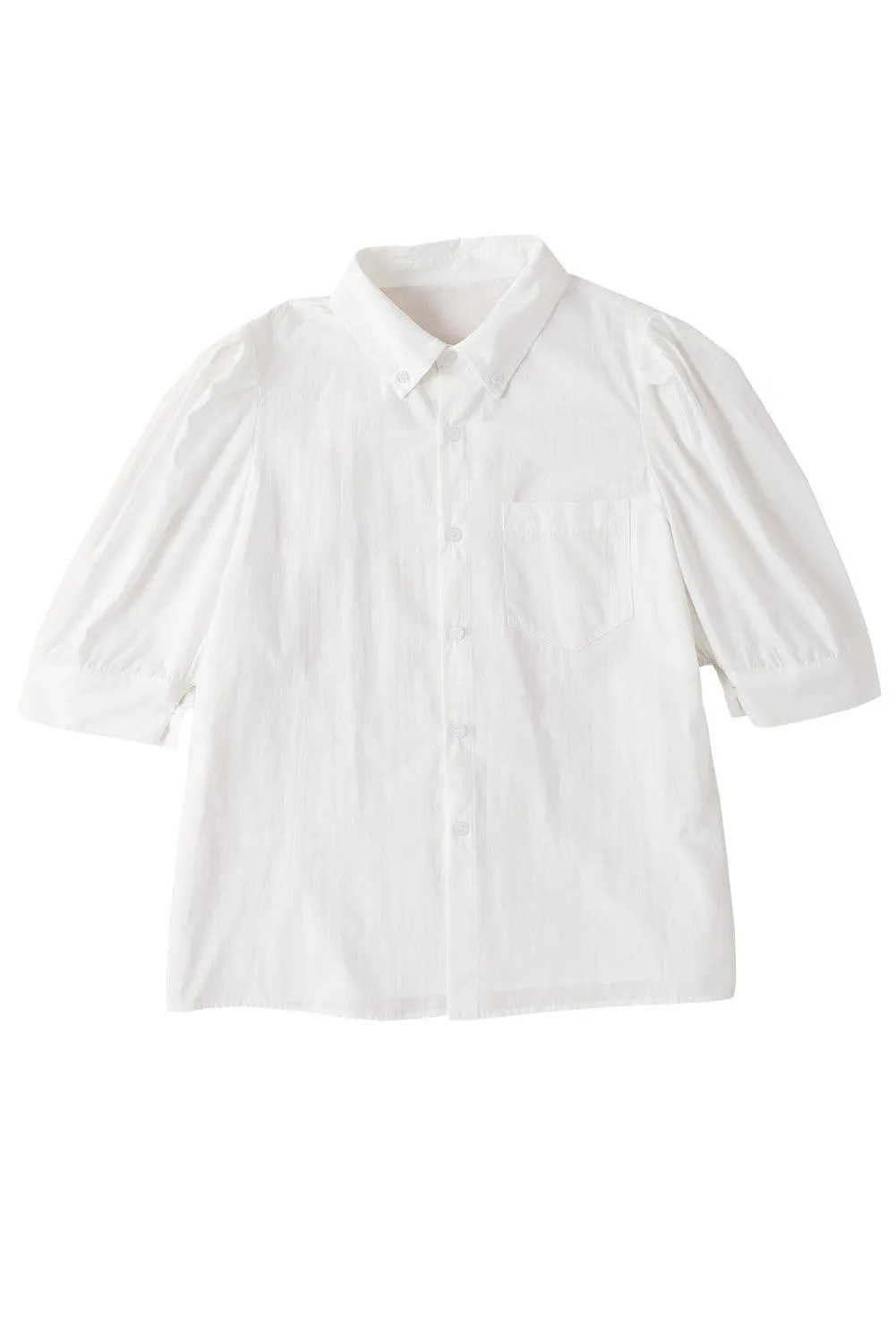 White Solid Color Button Up Puff Sleeve Shirt