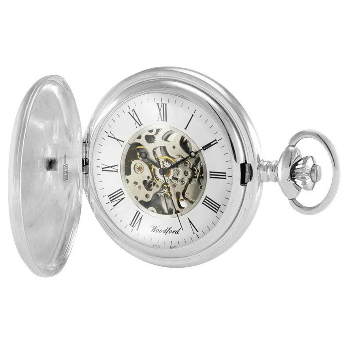 Woodford Sterling Silver Full Hunter Pocket Watch - Silver